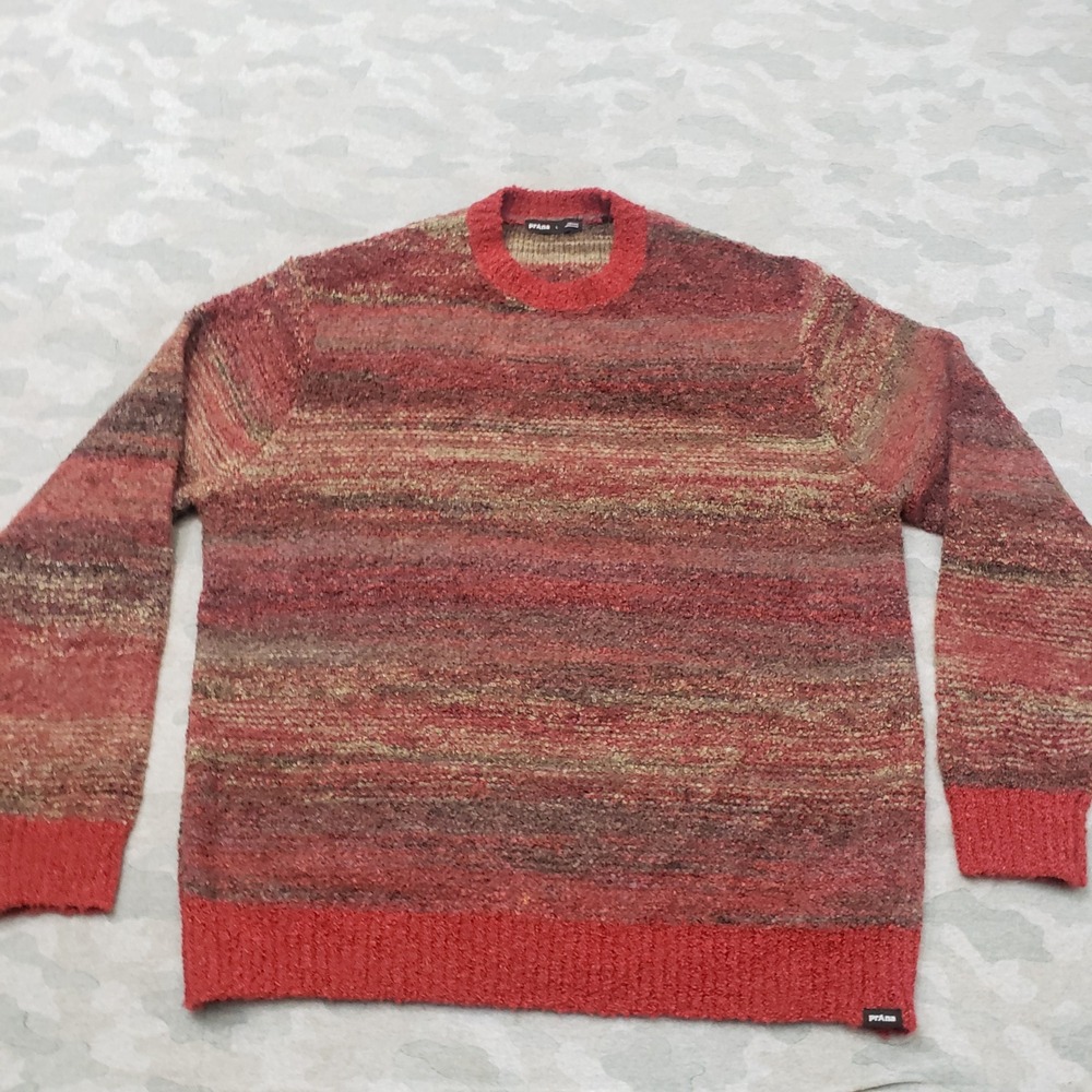 Prana Sweater Mens Large Red Knit Pullover Wool Blend Outdoors Grandpa Core